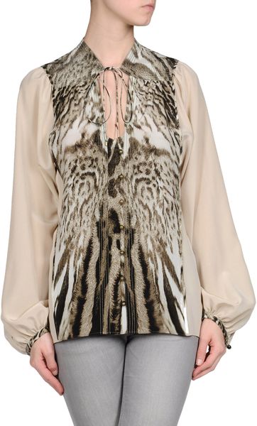 Roberto Cavalli Long Sleeve Shirt in Beige - Lyst