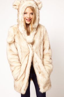 ASOS Collection  Faux Fur Hooded Coat with Ears - Lyst