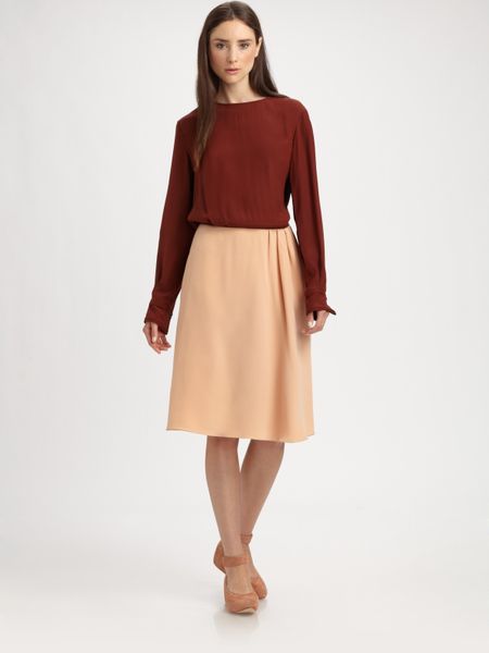 Chloé Bicolor Silk Dress in Brown (berry) - Lyst
