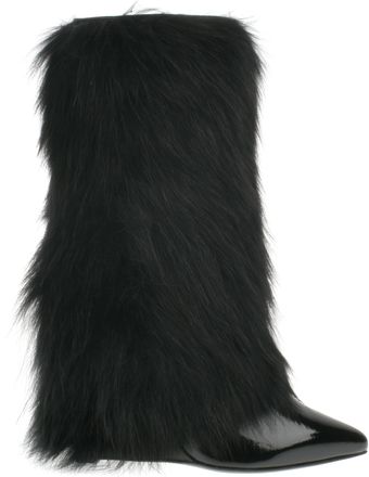 Giuseppe Zanotti Wedge Heel Pointy Toe Boots in Polished Leather and Fur - Lyst
