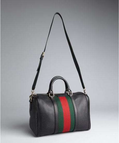 Gucci Leather Vintage Web Boston Bag in Black | Lyst