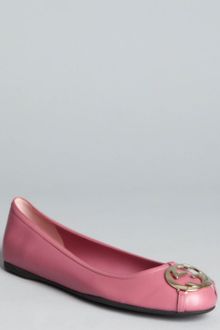 Gucci Pink Leather Gg Logo Flats - Lyst