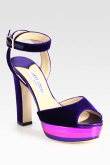 Jimmy Choo Levir Velvet and Metallic Leather Platform Sandals - Lyst