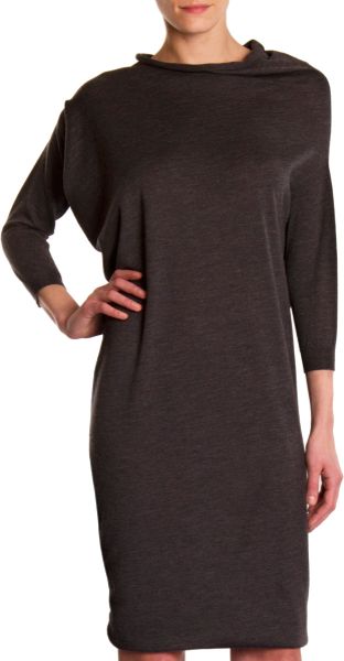 Lanvin Drape Neck Dress in Gray (anthracite) - Lyst