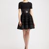 Yves Saint Laurent Striped Flutter Dress in Black - Lyst