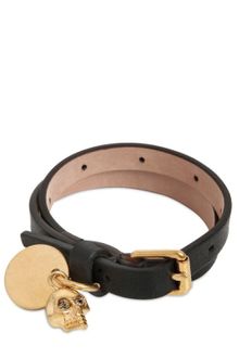 Alexander McQueen Skull Charm Leather Bracelet - Lyst