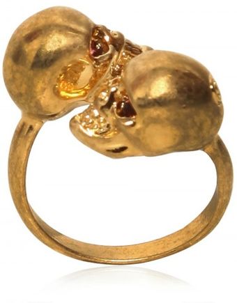 Alexander McQueen Twin Skulls Brass Ring - Lyst