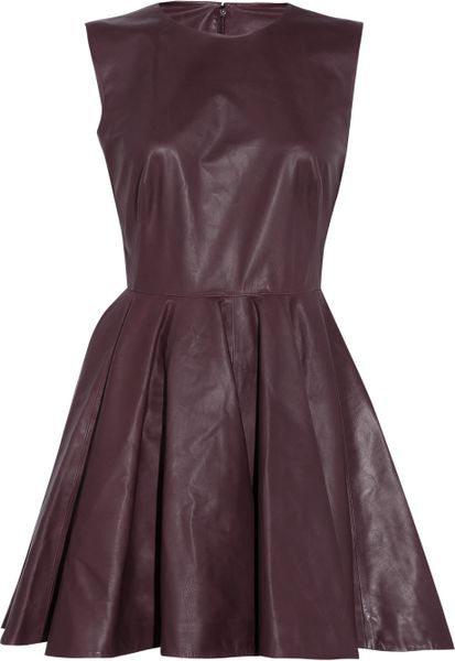 Alexander Mcqueen Pleated Leather Dress in Purple (plum) - Lyst