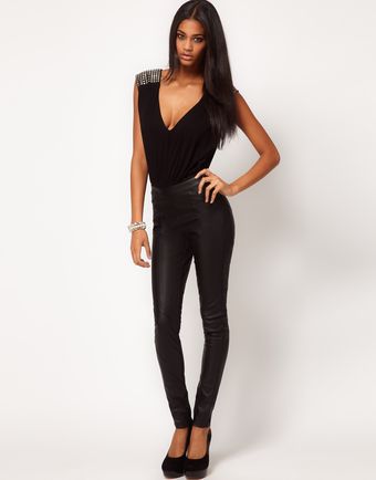 ASOS Collection Asos Skinny Trousers in Leather Look with Panels - Lyst