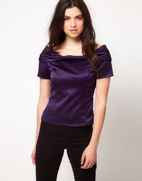Asos Collection Fitted Top with Bardot Neckline in Purple - Lyst