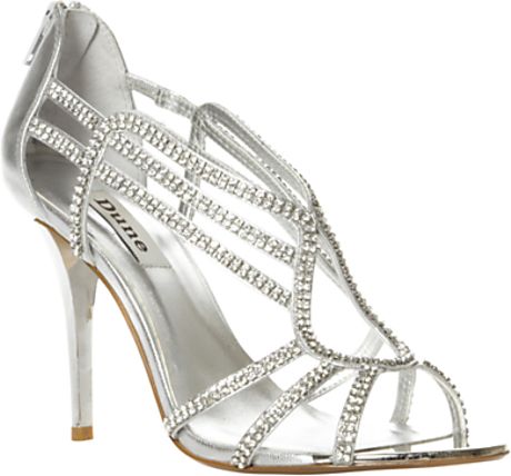 Dune Harlow Leather Diamante Strappy Sandals in Silver | Lyst