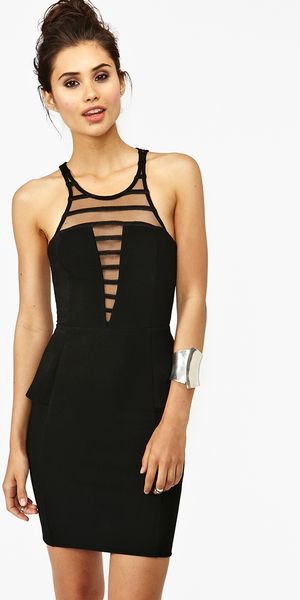 Nasty Gal Striped Mesh Peplum Dress in Black - Lyst