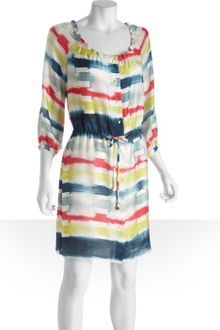 Shoshanna Blue Tie Dye Striped Silk Kylie Button Front Dress - Lyst
