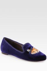 Tory Burch Fox Velvet Smoking Slippers