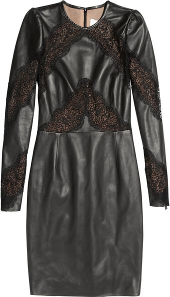 Valentino Lacepaneled Leather Dress - Lyst