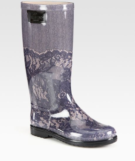 Valentino Lace Printed Rubber Rain Boots in Gray (grey) - Lyst