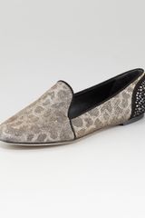 B Brian Atwood Metallic Leopardprint Smoking Slipper