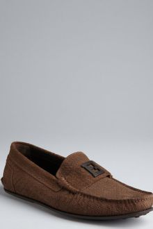 Fendi Brown Zuccino Embossed Suede Logo Loafers - Lyst
