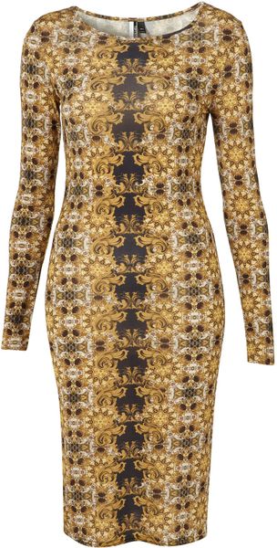 Topshop Baroque Print Midi Bodycon in Brown (black) - Lyst