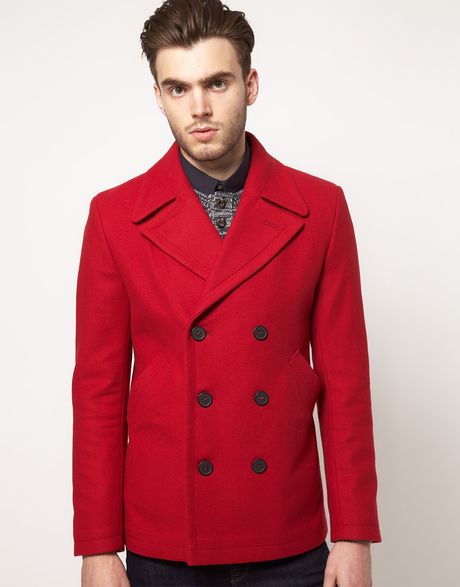 Asos Peacoat Jacket in Red for Men | Lyst