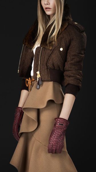 Burberry Prorsum Cropped Herringbone Bomber Jacket - Lyst