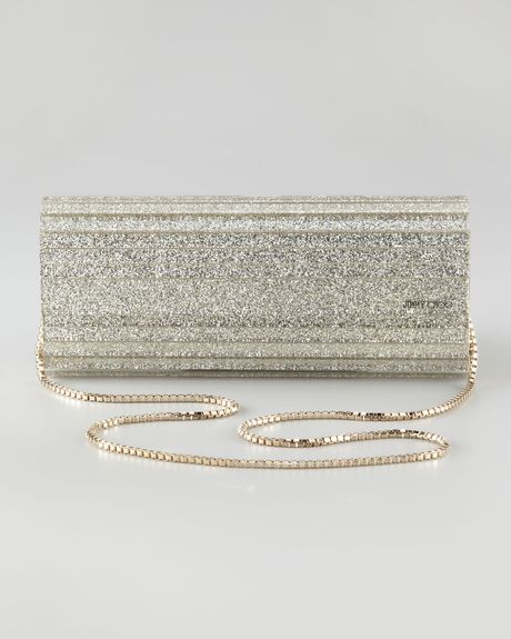 Jimmy Choo Sweetie Glittery Clutch in Silver (champagne) - Lyst