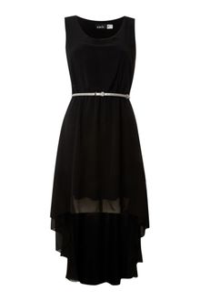 John Zack Belted Chiffon High Low Dress - Lyst