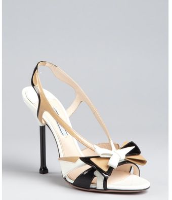 Prada White and Sand Patent Leather Cutout Slingback Sandals - Lyst