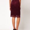 Asos Collection  Pencil Skirt in Lace with Scallop Hem in Purple (maroon) - Lyst