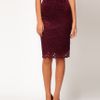 Asos Collection  Pencil Skirt in Lace with Scallop Hem in Purple (maroon) - Lyst