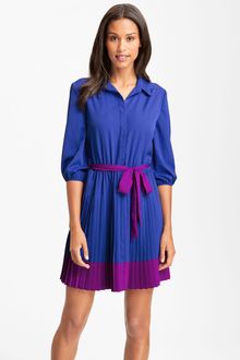 Eliza J Pleated Colorblock Crêpe De Chine Shirt Dress - Lyst