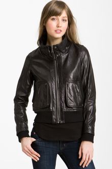 Michael by Michael Kors Knit Trim Leather Bomber Jacket - Lyst