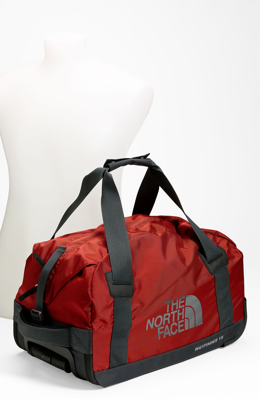red north face duffel bag