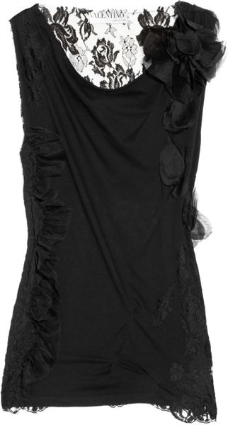 Valentino Tulle Trimmed Lace and Cotton Jersey Top in Black - Lyst