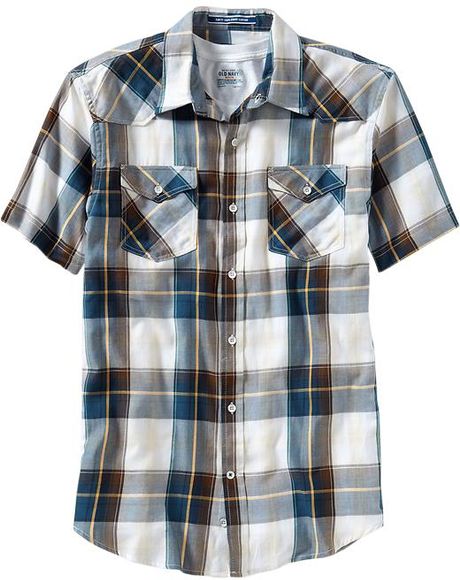Old Navy Slimfit Western Shirts in Blue for Men (bluebrown plaid ...
