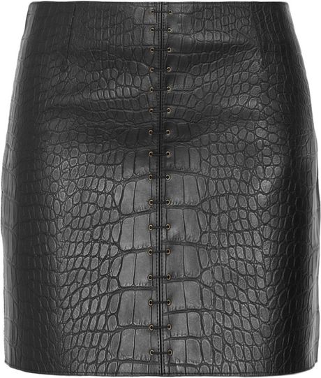 Alexander Wang Croceffect Leather Mini Skirt in Black - Lyst