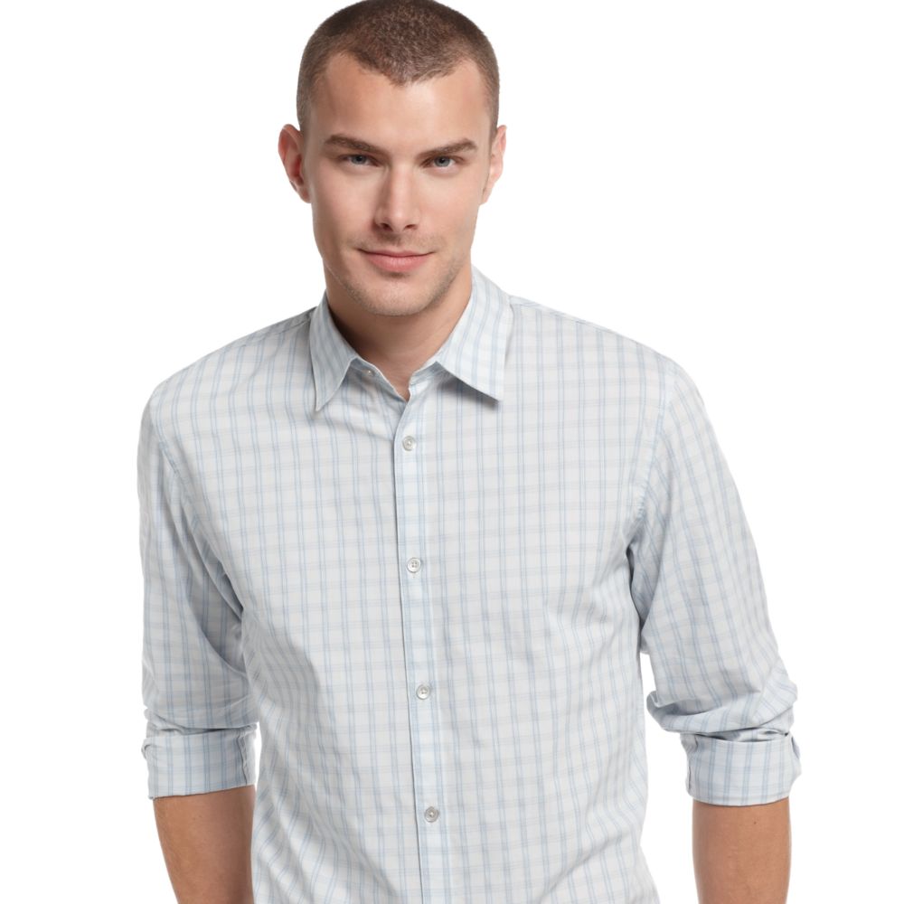 Calvin Klein Long Sleeve Plaid Shirt in White for Men Lyst