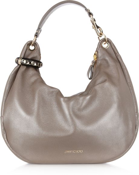 Jimmy Choo Solar Leather Hobo Bag in Green (taupe) - Lyst