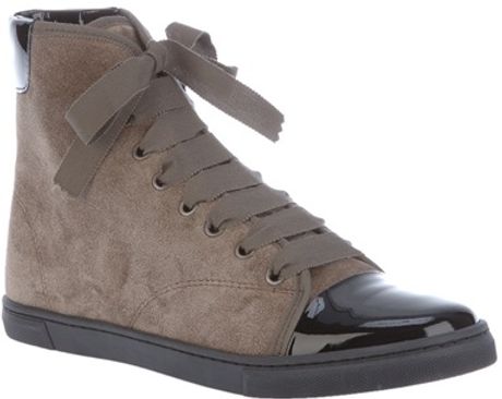 Lanvin Contrast Panel Hitop in Brown - Lyst
