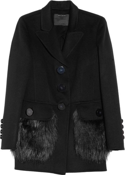 Marc Jacobs Faux Furtrimmed Wool Jacket in Black - Lyst