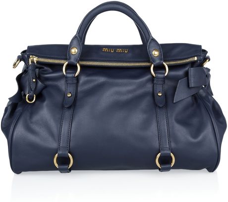 Miu Miu Bow Leather Tote in Blue (navy) - Lyst