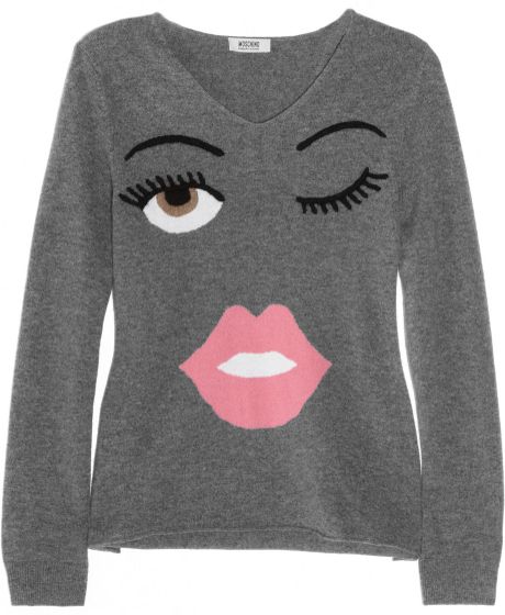 Moschino Cheap & Chic Eyes and Lips Intarsia Cashmere Sweater in Gray - Lyst