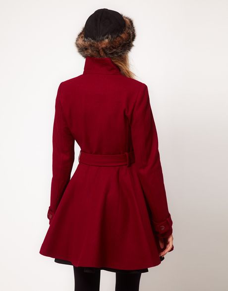 Asos Collection Fit and Flare Belted Coat in Purple (navy) - Lyst