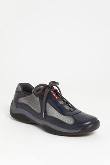 Prada Americas Cup Mesh Leather Sneaker - Lyst