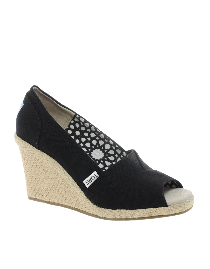 Toms Canvas Wedge Heeled Shoes in Black | Lyst