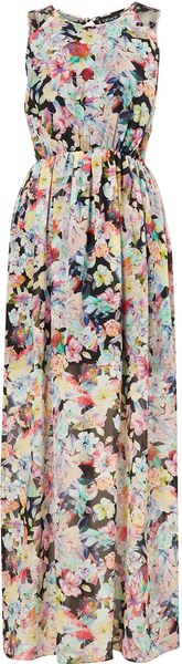Topshop Floral Print Mesh Back Maxi Dress - Lyst