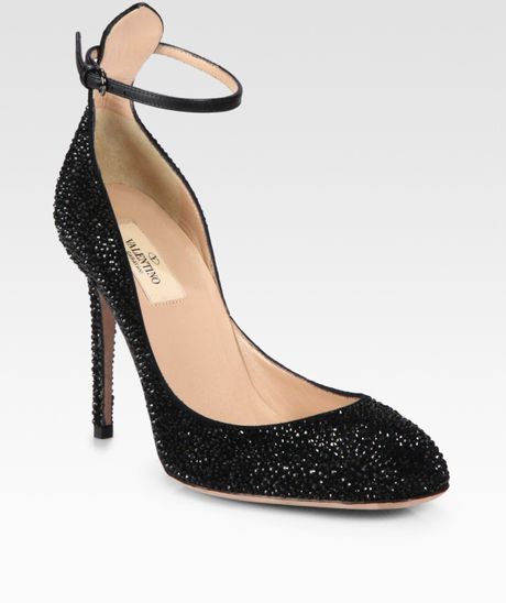 Valentino Runway Crystalcoated Ankle Strap Pumps in Black - Lyst
