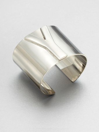 Yves Saint Laurent Signature Logo Bangle Bracelet Silver Tone - Lyst
