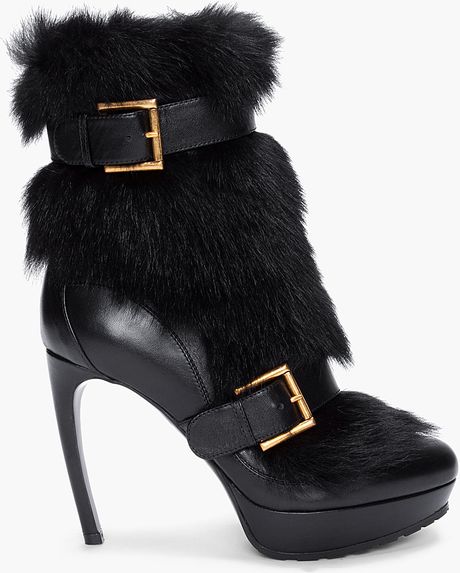 Alexander Mcqueen Black Lamb Fur Ankle Boots in Black - Lyst
