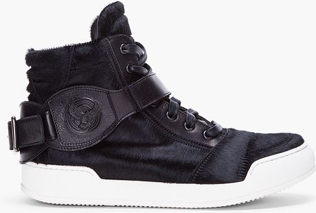 Balmain Black Calfhair Sneakers in Black for Men - Lyst